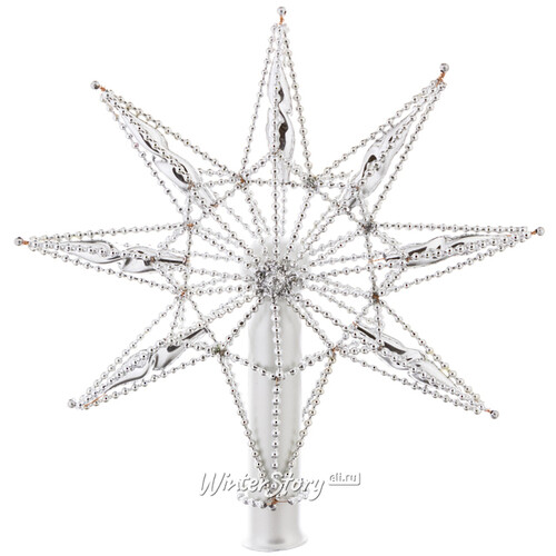 Верхушка на елку Вифлеемская Звезда 22 см серебряная, стекло Фабрика Елочка