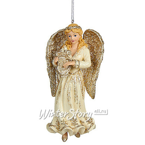 Елочная игрушка Прекрасный Золотистый Ангел с музыкальным инструментом блондинка 13 см, подвеска Kurts Adler