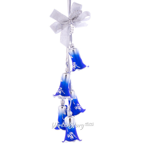 Стеклянное елочное украшение Гирлянда Лаванда 28 см синяя Фабрика Елочка