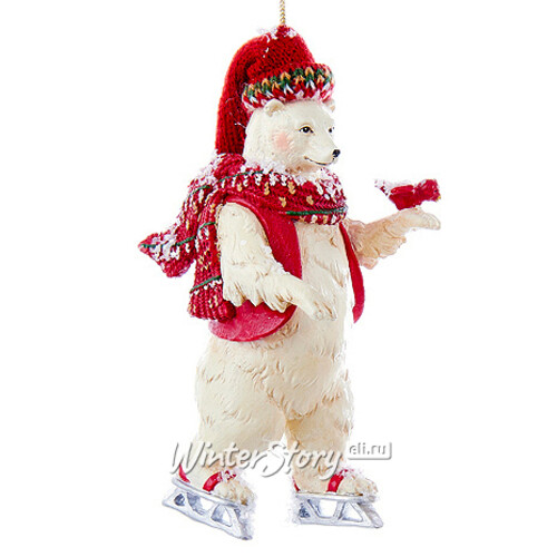 Елочная игрушка Сказочный Мишка конькобежец в жилетке 14 см, подвеска Kurts Adler