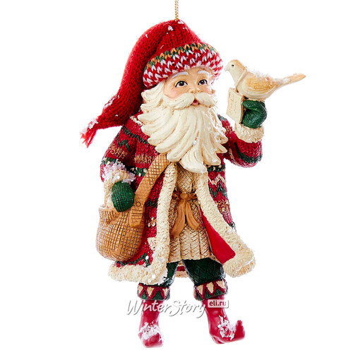 Елочная игрушка Санта - Лесник 13 см с белой птичкой, подвеска Kurts Adler