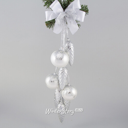 Гирлянда из новогодних шаров Метелица 64 см белая, стекло, уцененная Фабрика Елочка