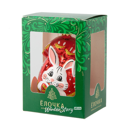 Стеклянная елочная игрушка Подарок - Кролик 8.5 см красный, подвеска Фабрика Елочка
