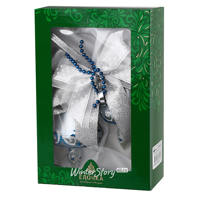 Стеклянное елочное украшение Колокольчики - Серебряный Звон 25 см синий Фабрика Елочка