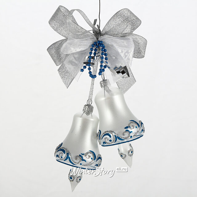 Стеклянное елочное украшение Колокольчики - Серебряный Звон 25 см синий Фабрика Елочка