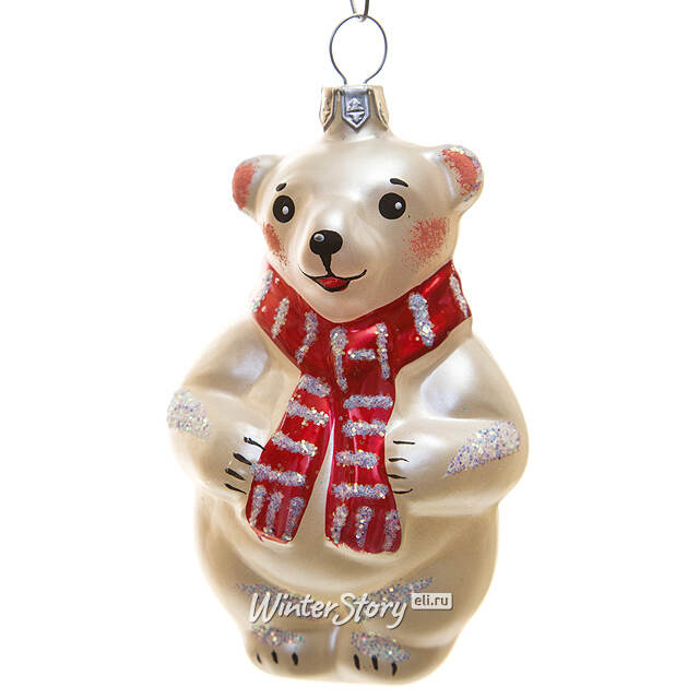 Стеклянная елочная игрушка Умка в Красном Шарфе 8 см, подвеска Фабрика Елочка