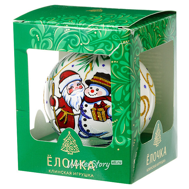 Стеклянный елочный шар Морозный День 9 см белый Фабрика Елочка
