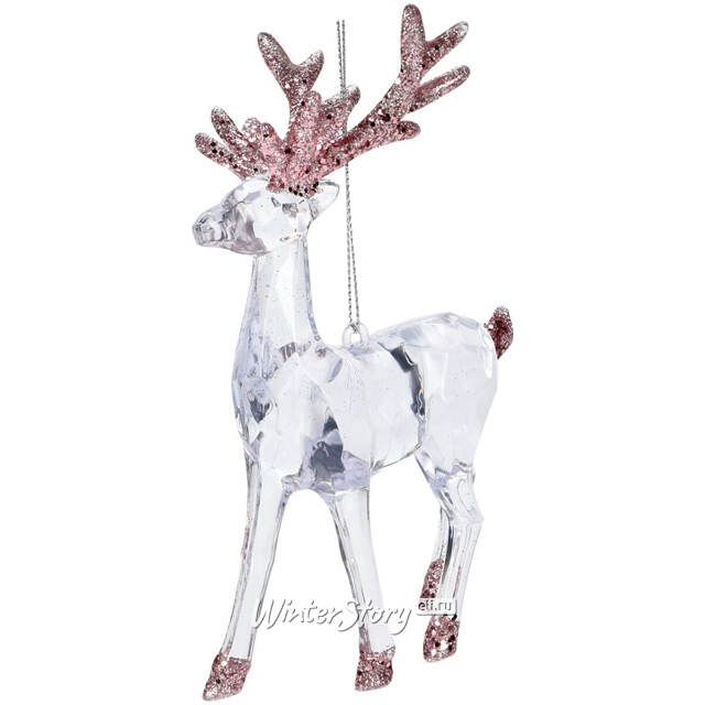 Елочная игрушка Олень Финолли 10 см с розовыми рогами, подвеска Koopman