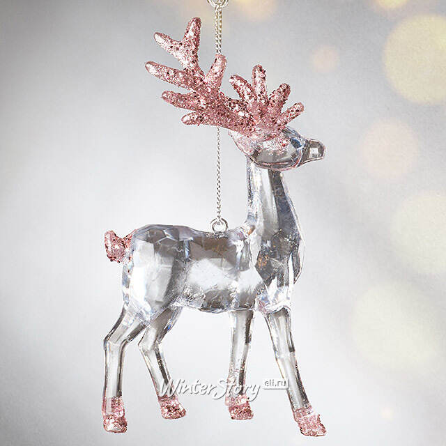 Елочная игрушка Олень Финолли 10 см с розовыми рогами, подвеска Koopman