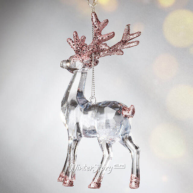 Елочная игрушка Олень Финолли 10 см с розовыми рогами, подвеска Koopman