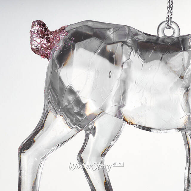 Елочная игрушка Олень Финолли 10 см с розовыми рогами, подвеска Koopman