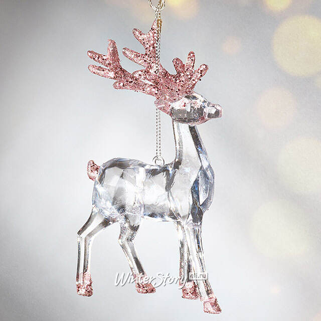 Елочная игрушка Олень Финолли 10 см с розовыми рогами, подвеска Koopman