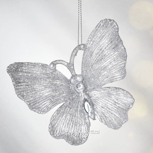 Елочная игрушка Бабочка Аурелия 11 см, 2 шт, серебряная, подвеска Koopman