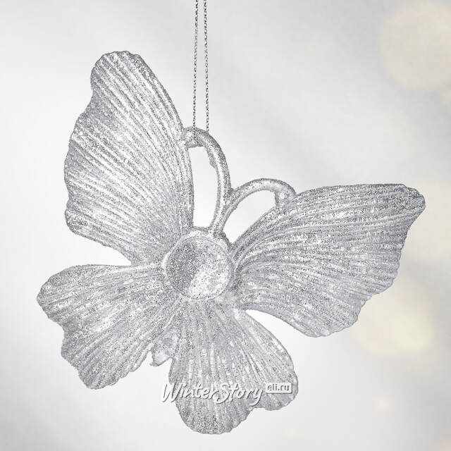 Елочная игрушка Бабочка Аурелия 11 см, 2 шт, серебряная, подвеска Koopman