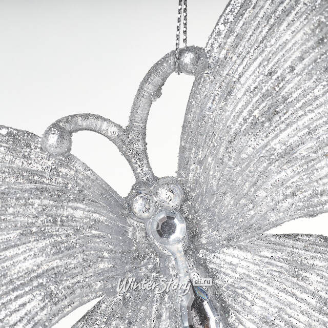 Елочная игрушка Бабочка Аурелия 11 см, 2 шт, серебряная, подвеска Koopman