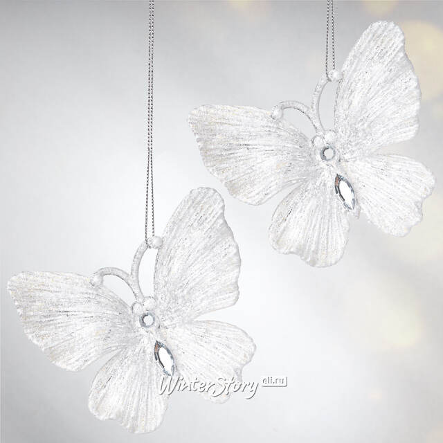 Елочная игрушка Бабочка Аурелия 11 см, 2 шт, белая, подвеска Koopman