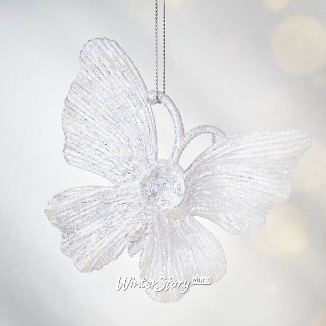 Елочная игрушка Бабочка Аурелия 11 см, 2 шт, белая, подвеска Koopman