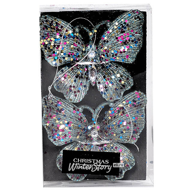 Елочная игрушка Бабочка Аурелия 11 см, 2 шт, голубая, подвеска Koopman