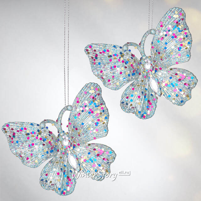 Елочная игрушка Бабочка Аурелия 11 см, 2 шт, голубая, подвеска Koopman