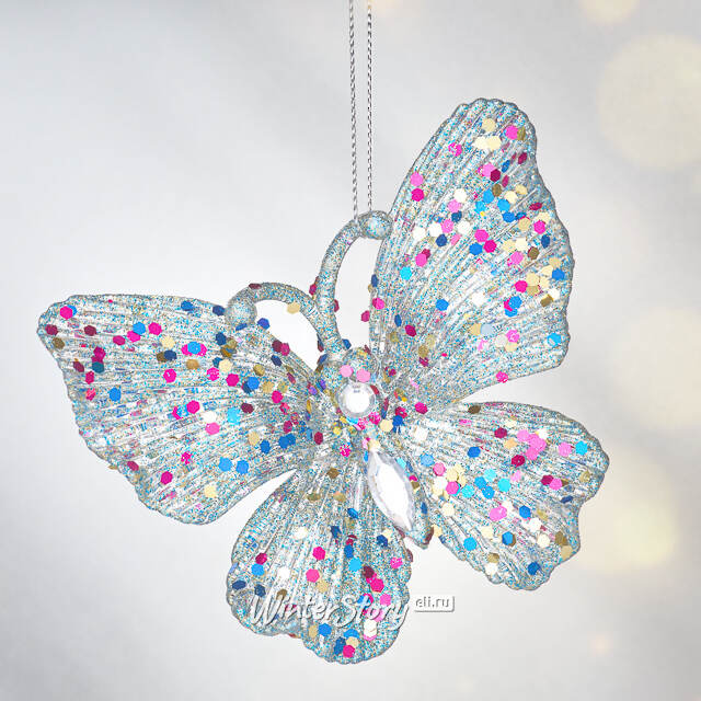 Елочная игрушка Бабочка Аурелия 11 см, 2 шт, голубая, подвеска Koopman