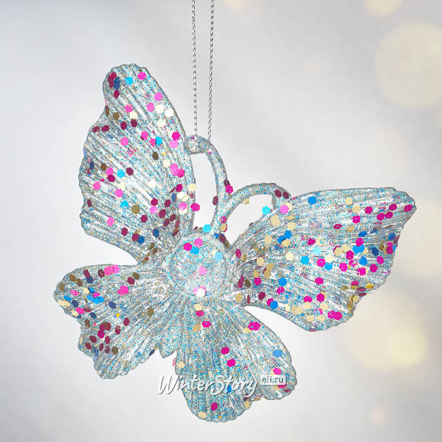 Елочная игрушка Бабочка Аурелия 11 см, 2 шт, голубая, подвеска Koopman