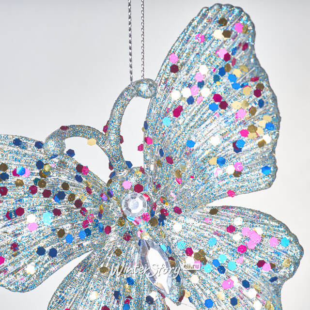 Елочная игрушка Бабочка Аурелия 11 см, 2 шт, голубая, подвеска Koopman