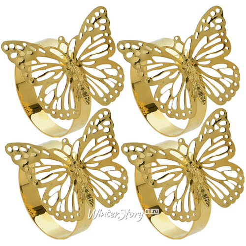 Кольца для салфеток Бабочки Наннели, 4 шт, золотые Koopman