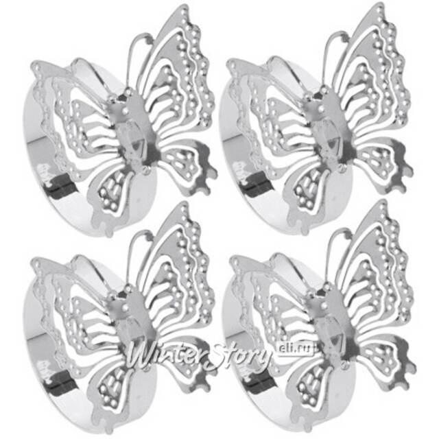 Кольца для салфеток Бабочки Бонита, 4 шт, серебряные Koopman