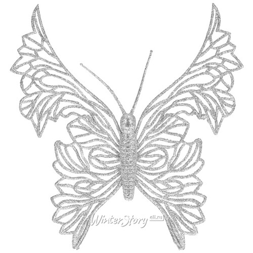 Елочное украшение Утонченная Бабочка 18 см серебряная, клипса Koopman