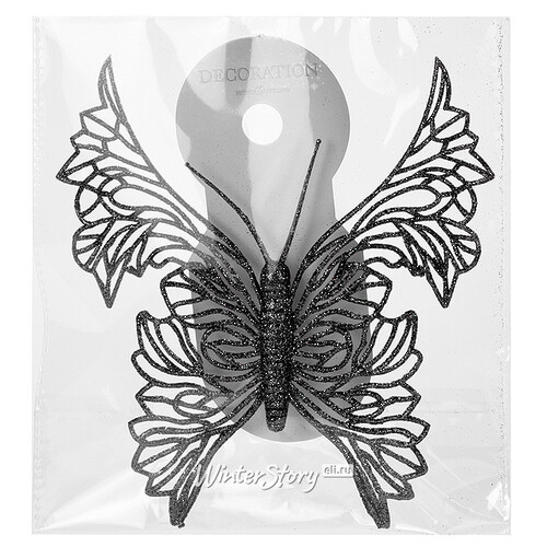 Елочное украшение Утонченная Бабочка 18 см черная, клипса Koopman