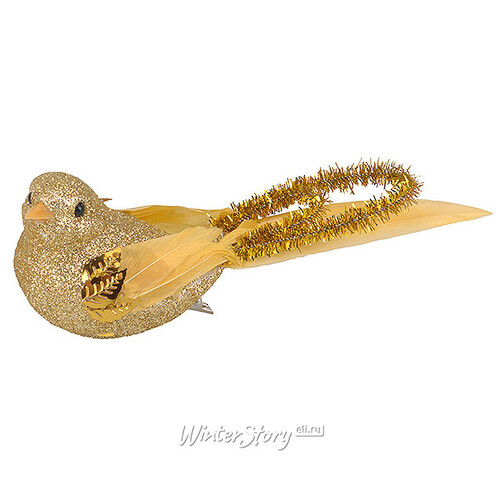 Елочное украшение Птичка Невеличка 14 см золотая, 2 шт, клипса Koopman