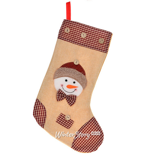 Носок новогодний Красная Клетка - Снеговик 45 см Koopman