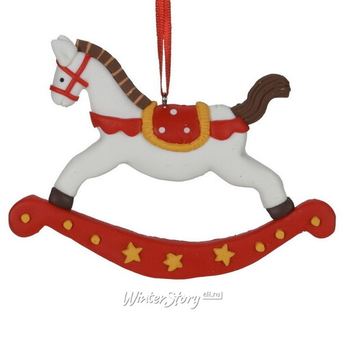 Елочная игрушка Лошадка-качалка Джоди в красной упряжке 8 см, подвеска Koopman