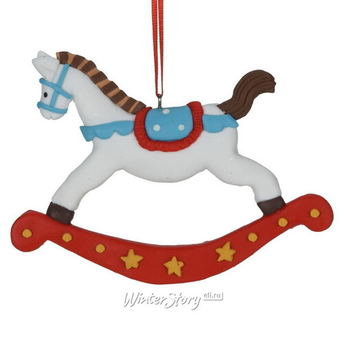 Елочная игрушка Лошадка-качалка Джоди в голубой упряжке 8 см, подвеска Koopman