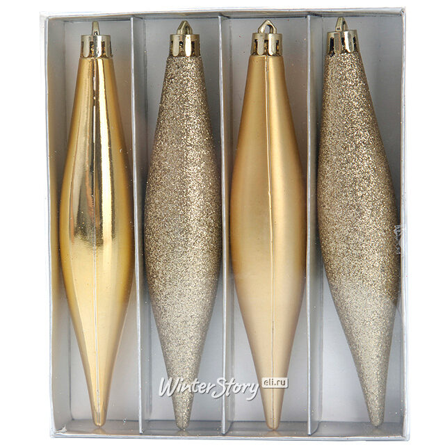 Набор елочных игрушек Сосульки Золотой Микс 15 см, 4 шт, подвеска Koopman