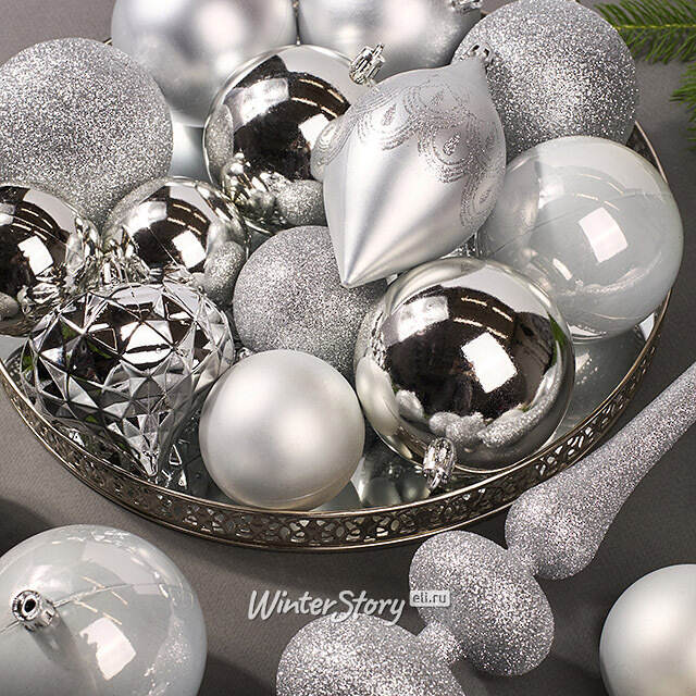 Набор пластиковых шаров с верхушкой Сен-Дени - Серебристая Капель, 19 шт Koopman