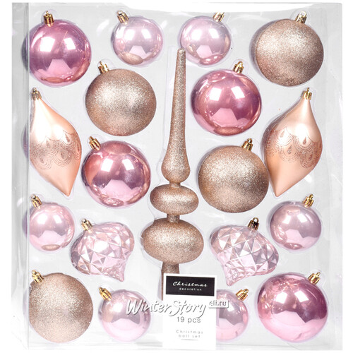 Набор пластиковых шаров с верхушкой Сен-Дени - Розовый Жемчуг, 19 шт Koopman
