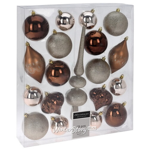 Набор пластиковых шаров с верхушкой Сен-Дени - Шоколадный Твист, 19 шт Koopman