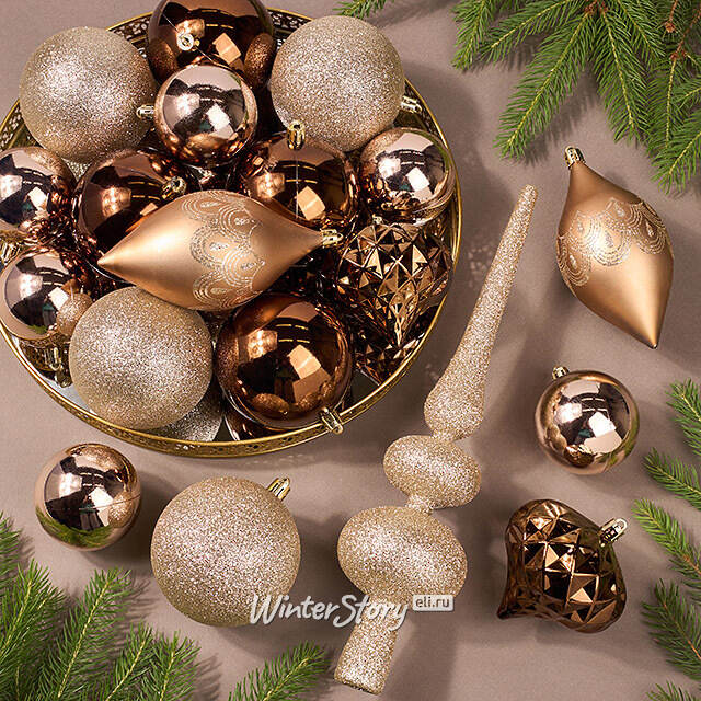 Набор пластиковых шаров с верхушкой Сен-Дени - Шоколадный Твист, 18 шт Koopman