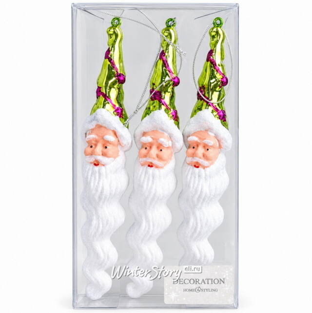 Елочные игрушки Сосульки - Санта Клаус 22 см, зеленые, 3 шт Koopman (Купман)