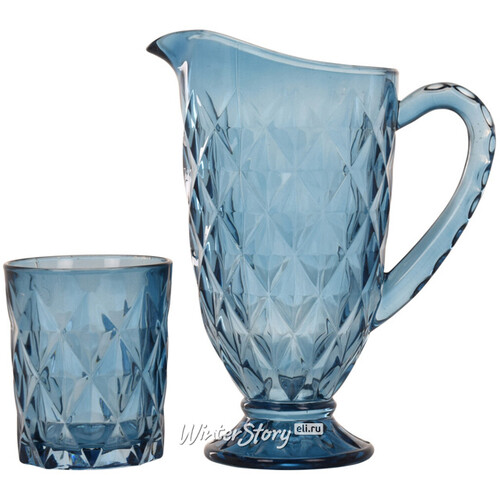 Набор для воды Ниовина: кувшин + 6 стаканов, голубой, стекло Koopman