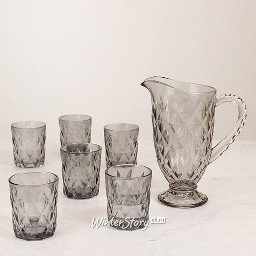 Набор для воды Ниовина: кувшин + 6 стаканов, дымчатый, стекло Koopman