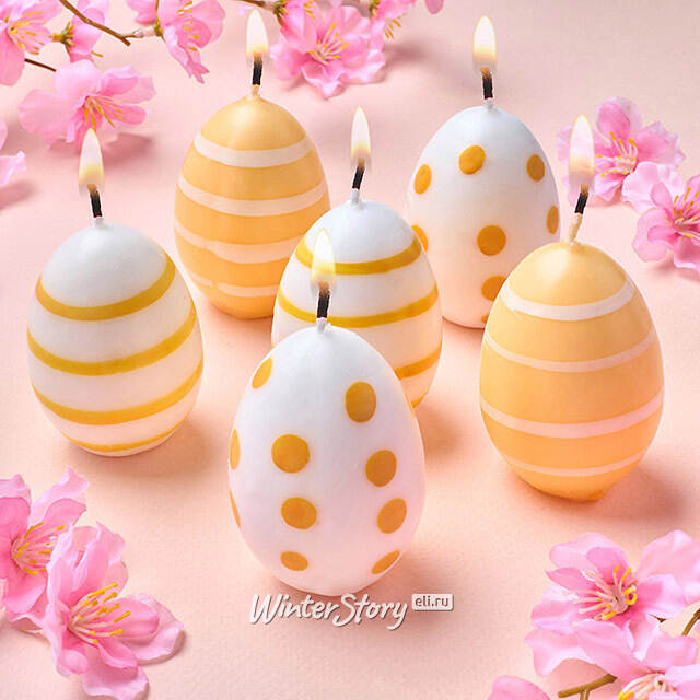 Пасхальные свечи Яйца: Bright Easter 6 см желтые, 6 шт Koopman