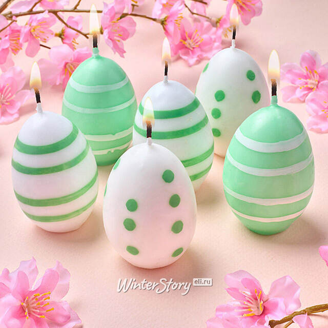 Пасхальные свечи Яйца: Bright Easter 6 см зеленые, 6 шт Koopman
