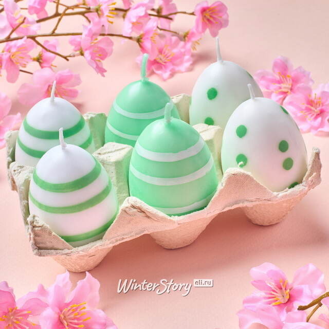 Пасхальные свечи Яйца: Bright Easter 6 см зеленые, 6 шт Koopman