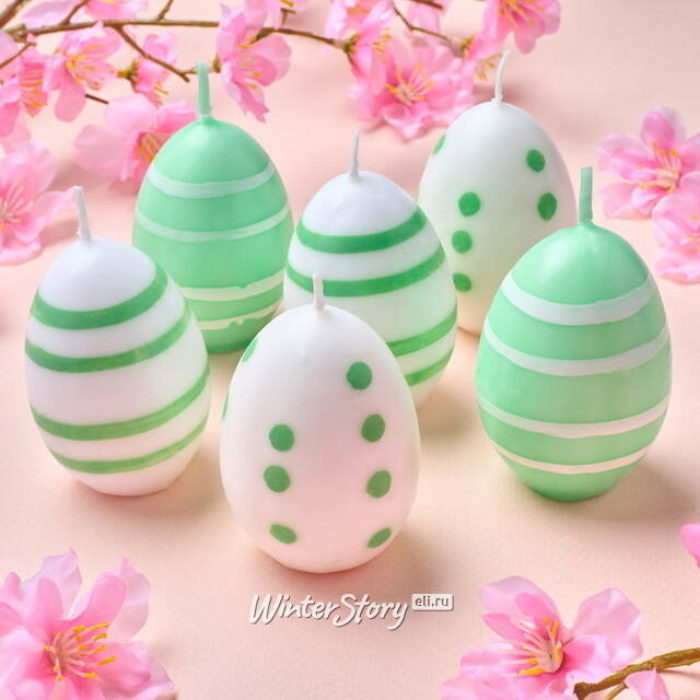 Пасхальные свечи Яйца: Bright Easter 6 см зеленые, 6 шт Koopman