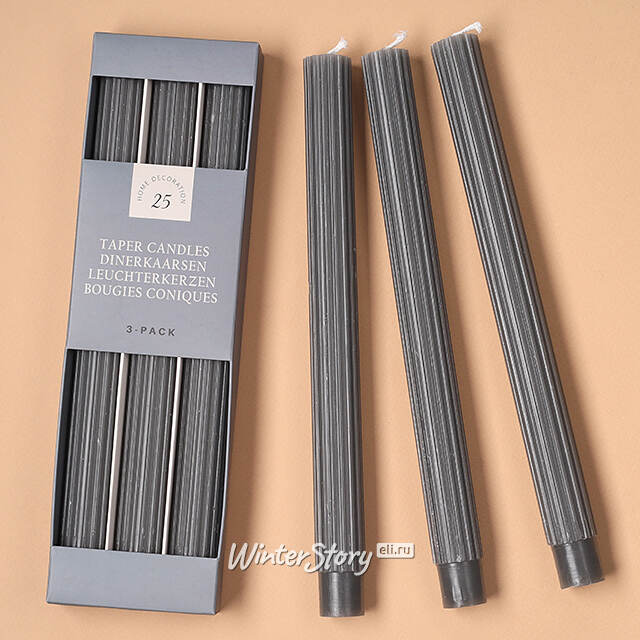 Высокие свечи Жоффруа 25 см, 3 шт, темно-серые Koopman