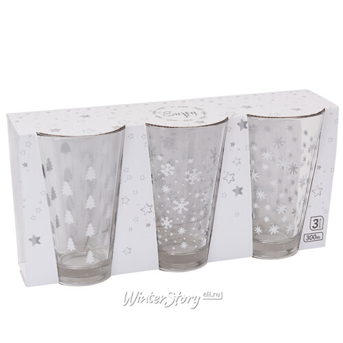 Набор новогодних стаканов Белоснежные Чудеса 13 см, 3 шт, 300 мл, стекло Koopman