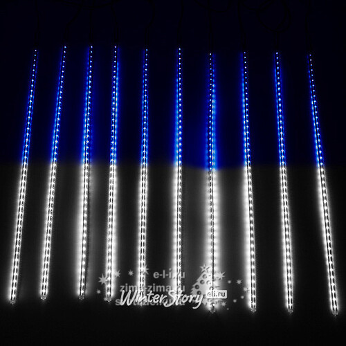 Светодиодная гирлянда Тающие Сосульки 10*0.8 м, 840 холодных белых/синих LED ламп, черный ПВХ, 10 м, 12V, IP67 BEAUTY LED