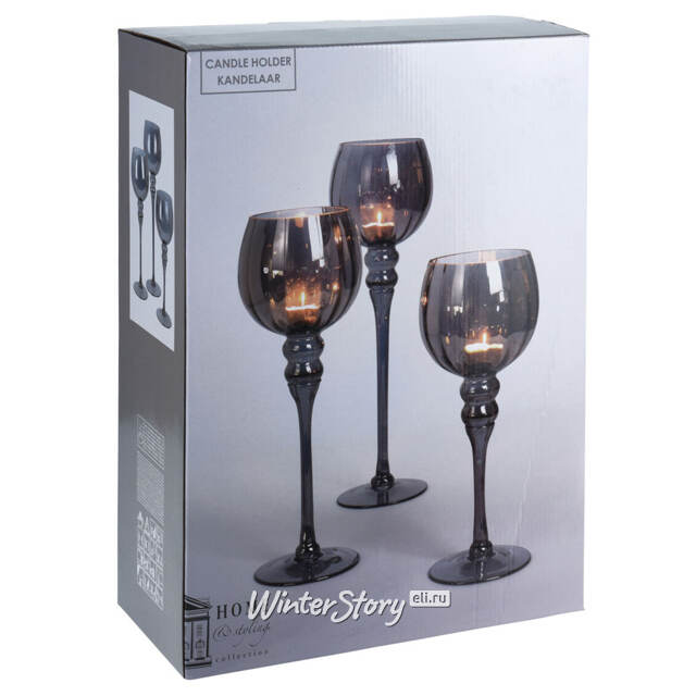 Набор стеклянных подсвечников-бокалов Salvador 35 см, 3 шт Koopman